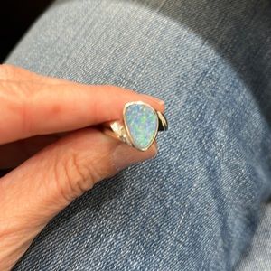 14 ct white gold with opal ring, size 6.5